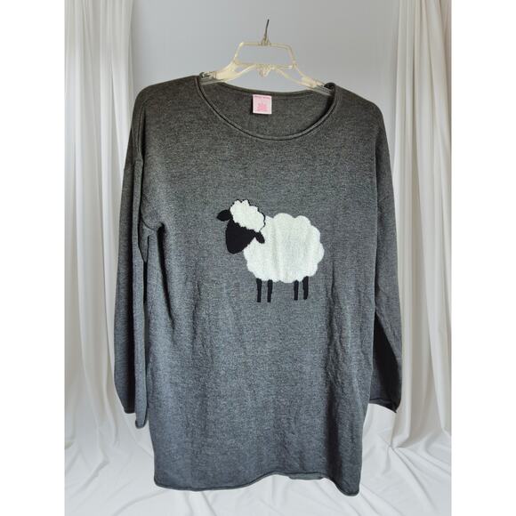 Unique Sleep Sense Women’s Large Nightshirt Gray Knit with Raised Sheep Design - Picture 7 of 9